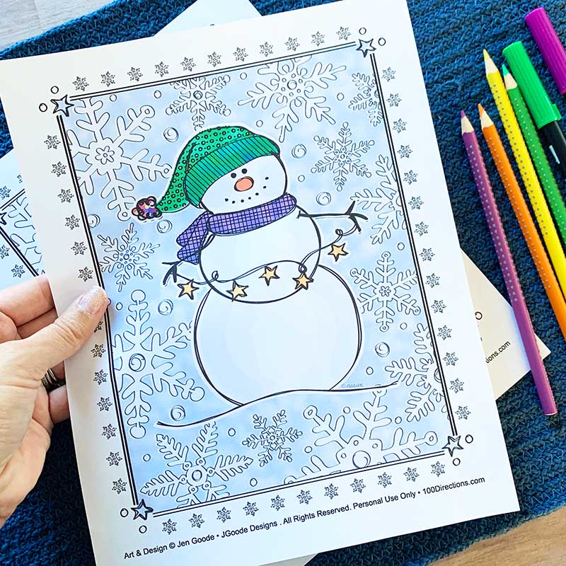 Snowman coloring page and winter printables