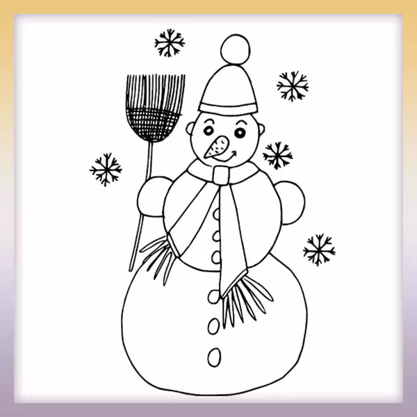 Snowman with broom and flakes â