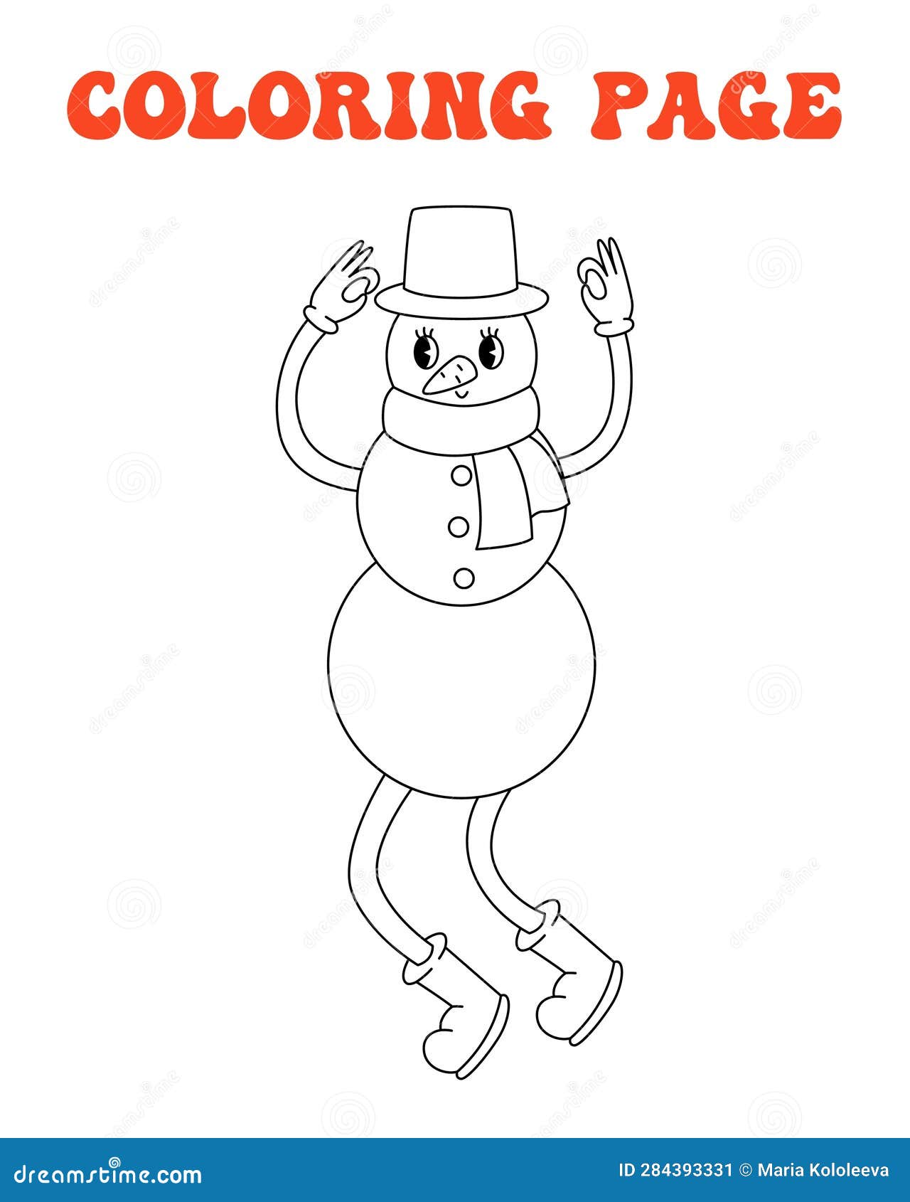 S s groovy coloring page retro print with line cute snowman printable worksheet with solution for school and stock vector