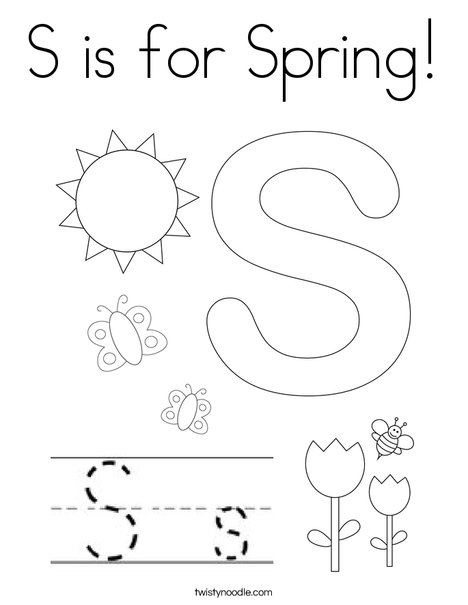 S is for spring coloring page