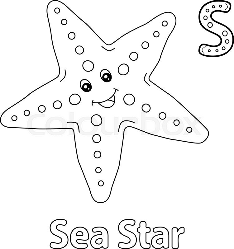 Sea star alphabet abc coloring page s stock vector