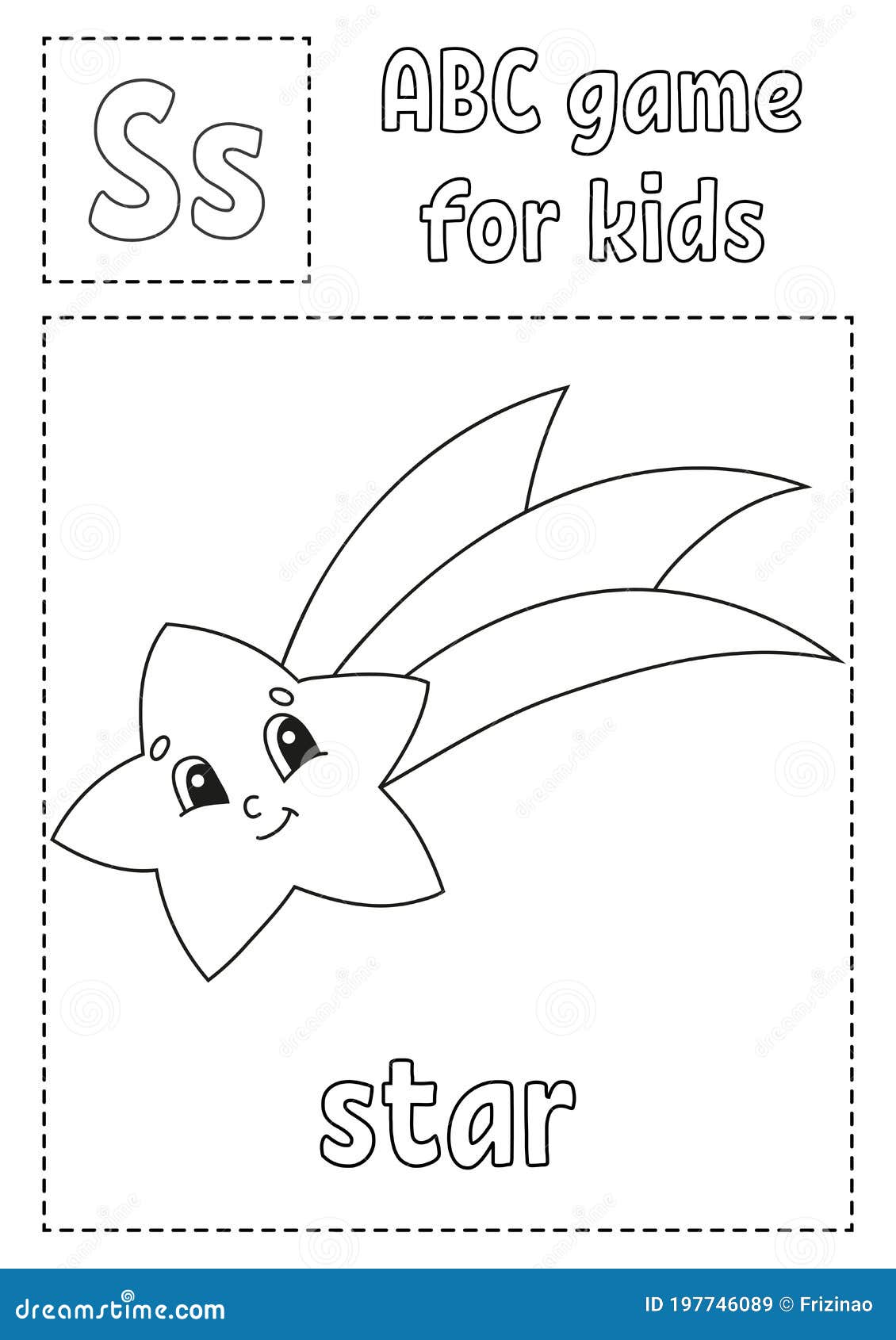 Letter s is for star abc game for kids alphabet coloring page cartoon character word and letter stock vector