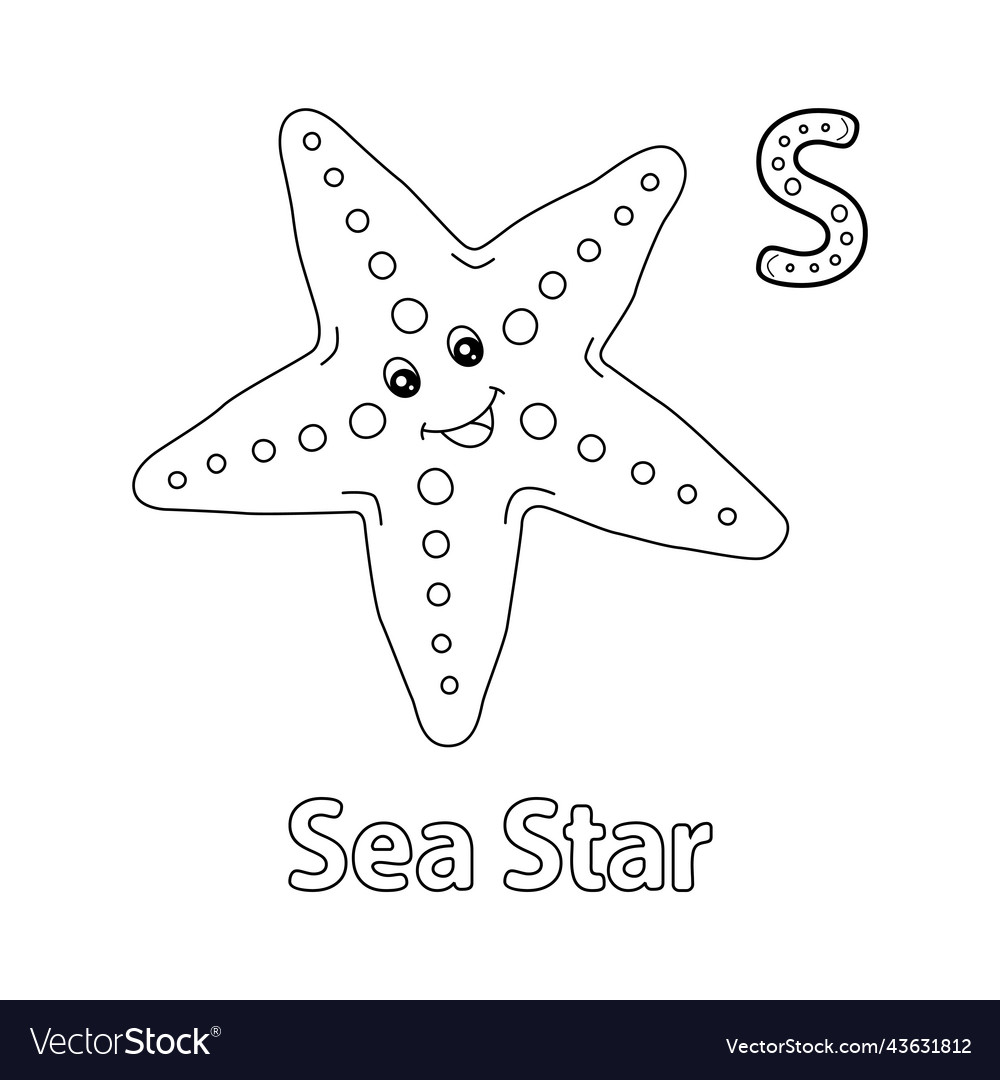 Sea star alphabet abc coloring page s royalty free vector