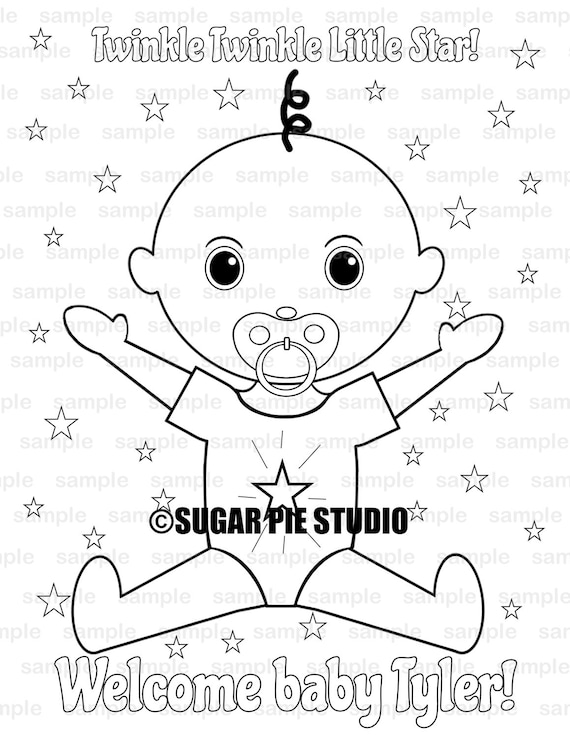 Twinkle twinkle little star baby shower party favor childrens kids coloring page activity pdf or jpeg file