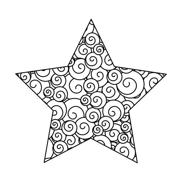 Coloring pages for adults and older children a handdrawn fivepointed star with an ethnic abstract pattern stock illustration