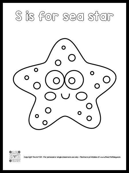 Letter s is for sea star coloring pages â dotted font â the art kit