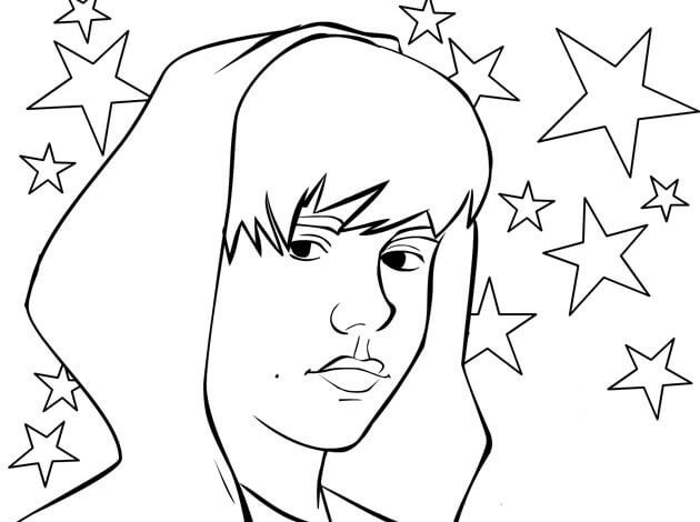 Justin biebers face with star coloring page