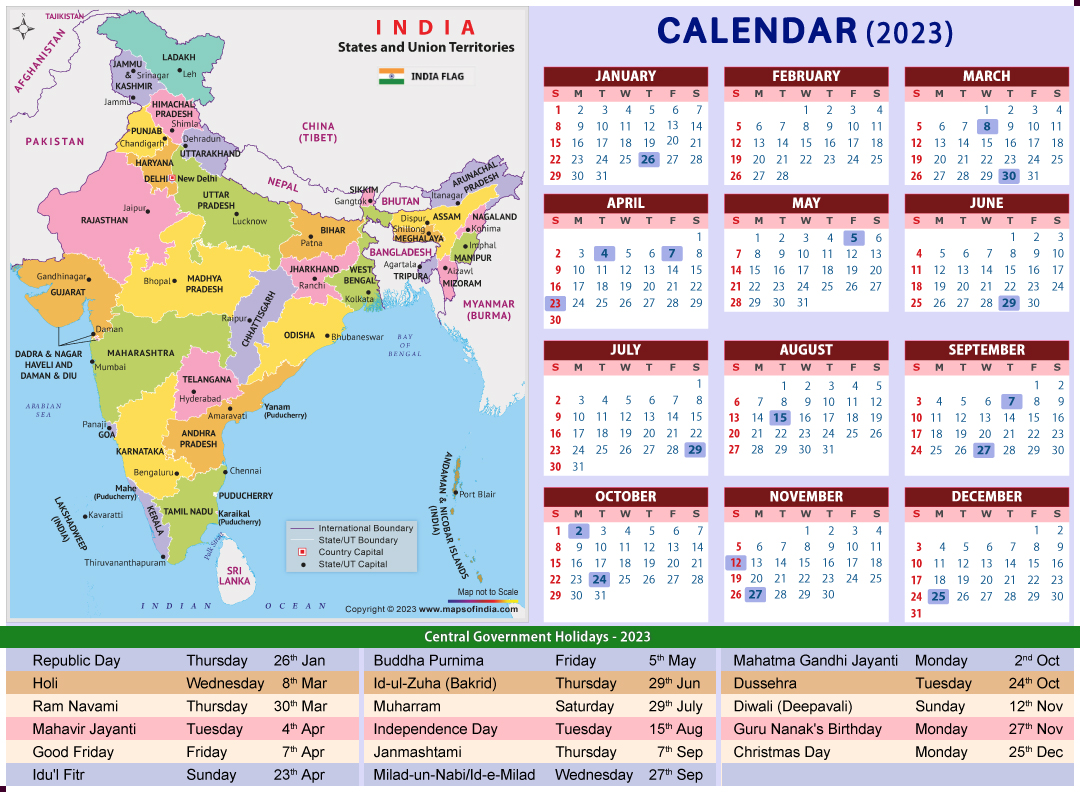 Year calendar public holidays in india in