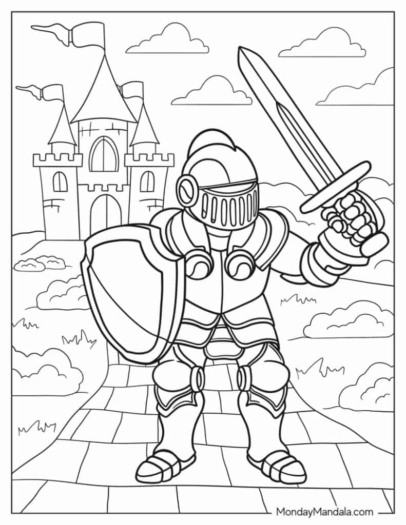 Knight coloring pages free pdf printables