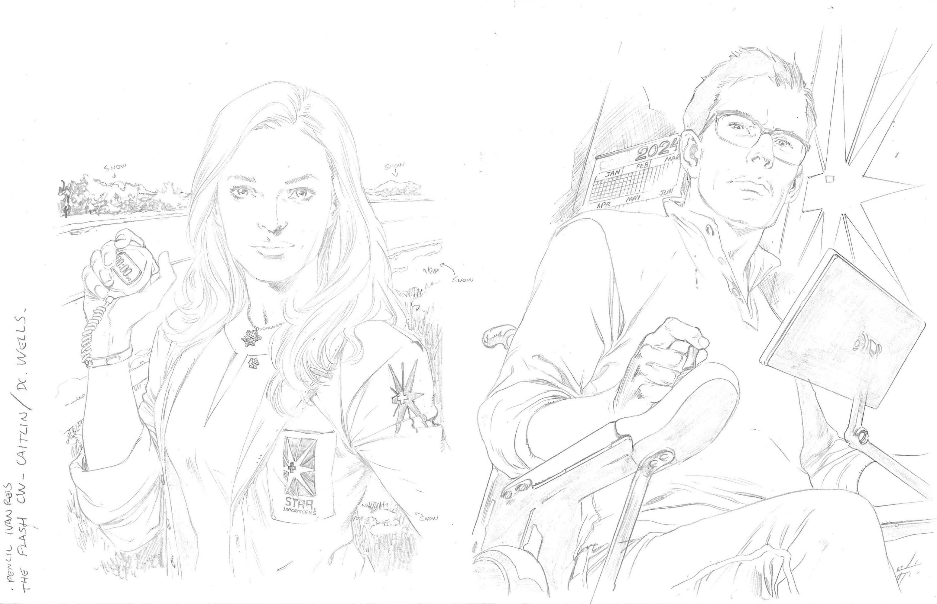 Ic art shop chiaroscuro studioss ic art shop the flash tv show promo art pencils caitlin snow doctor harrison wells