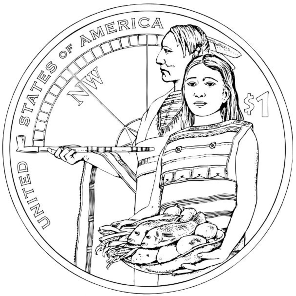 Free native american coloring pages of us mint one dollar coins collection