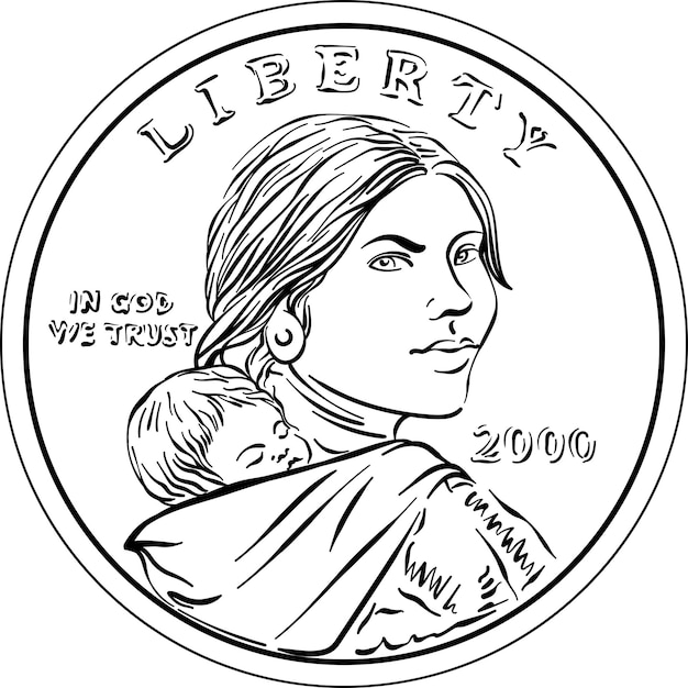 Premium vector american money sacagawea dollar black and white sacagawea and her child on obverse