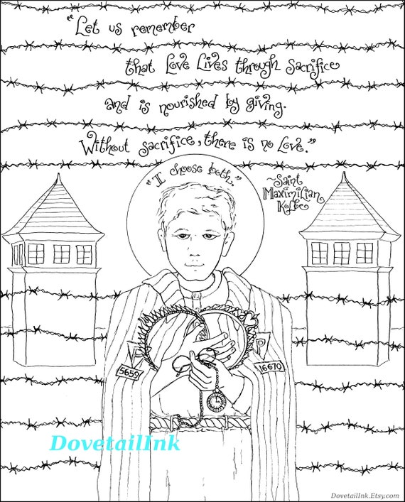 Young st maximilian kolbe catholic saint coloring page for all ages with quotes confirmation saint rcia homeschool re immaculata