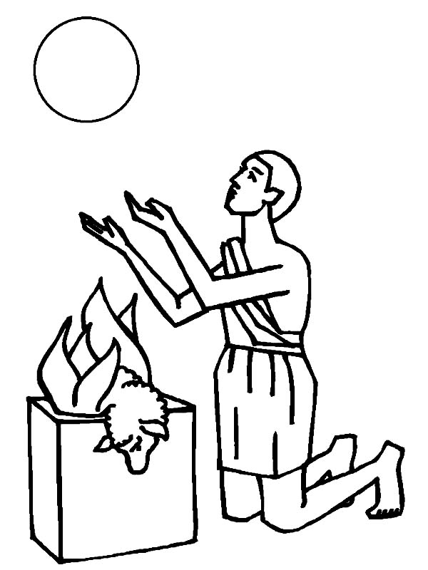 Abel burn his sheep for sacrifice in abel and cain coloring page coloring sky