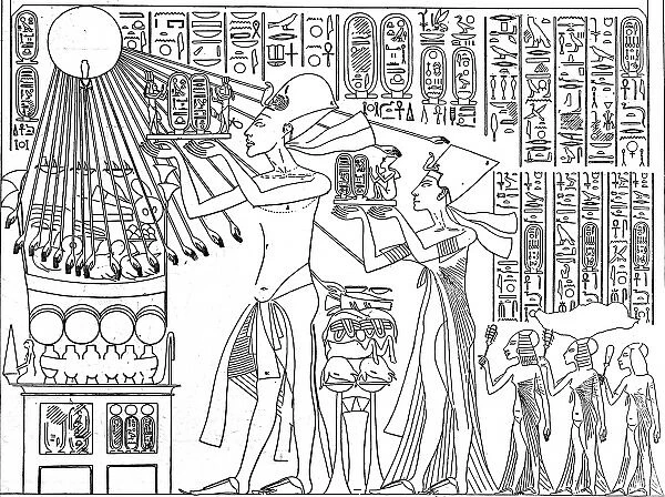 King akhenaten and queen nefertiti making a sacrifice