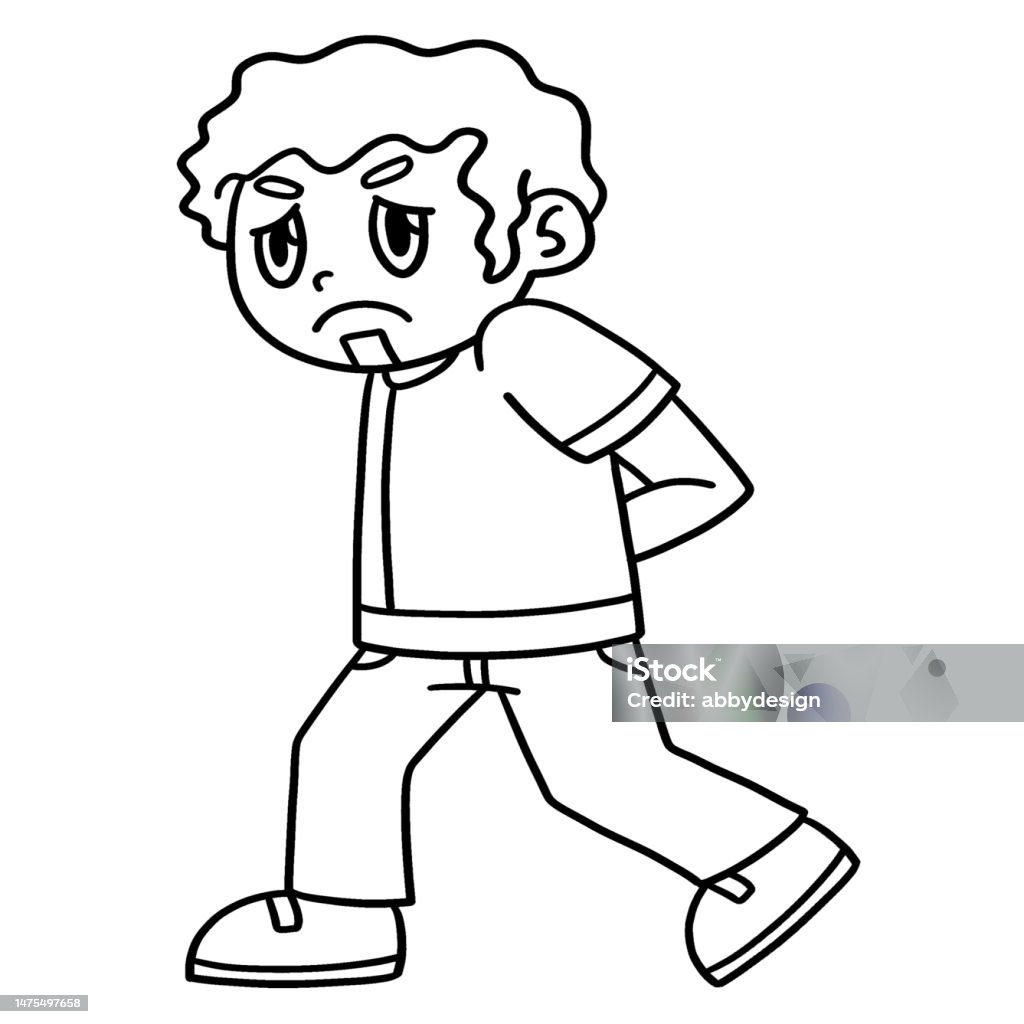 Sad man walking isolated coloring page for kids stock illustration