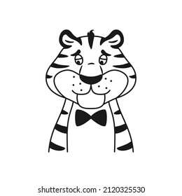 Cute happy black white outline tiger stock vector royalty free