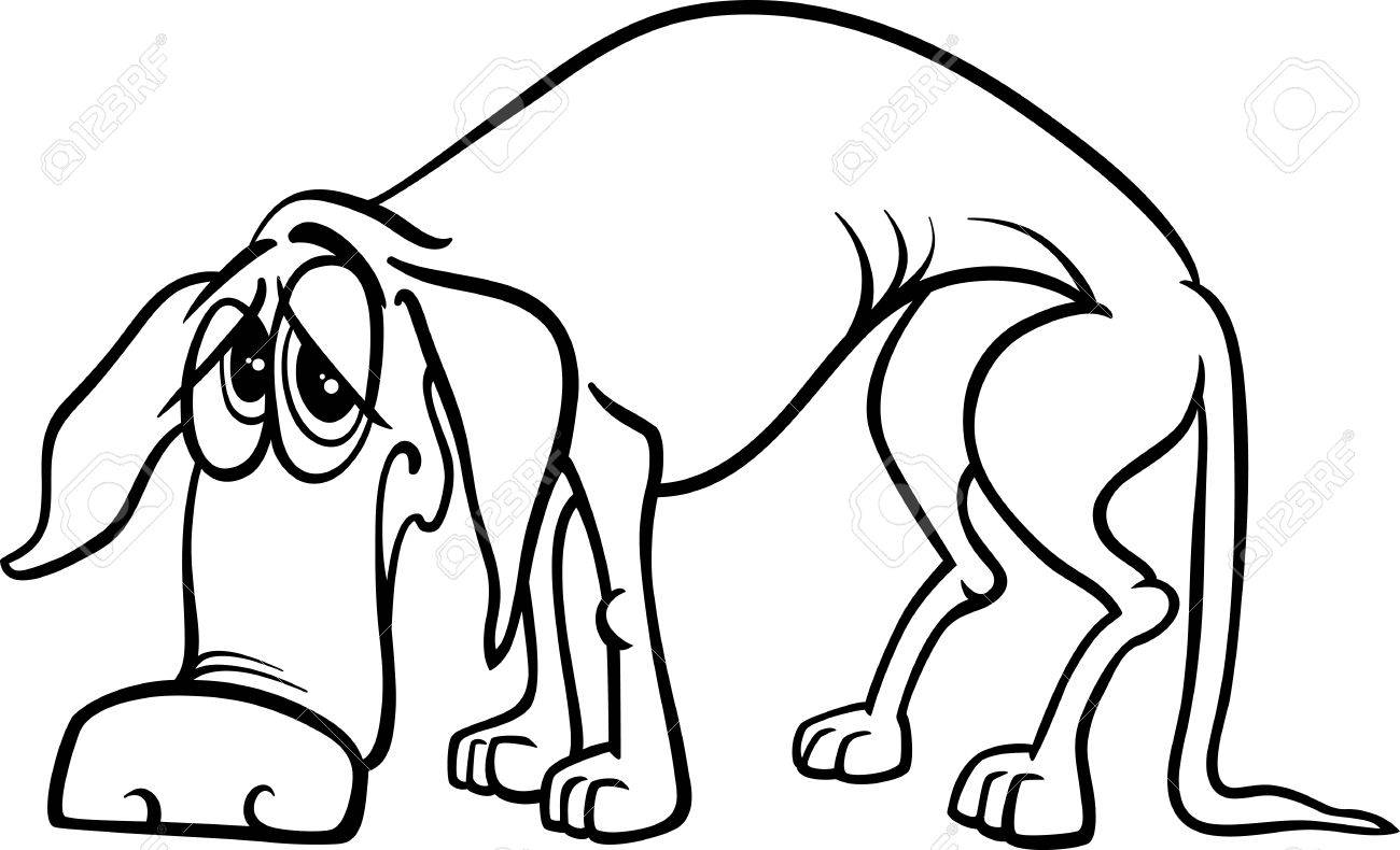 Black and white cartoon illustration of sad homeless dog for coloring book royalty free svg cliparts vectors and stock illustration image