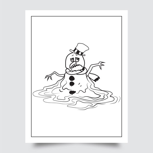 Premium vector sad snowman coloring page