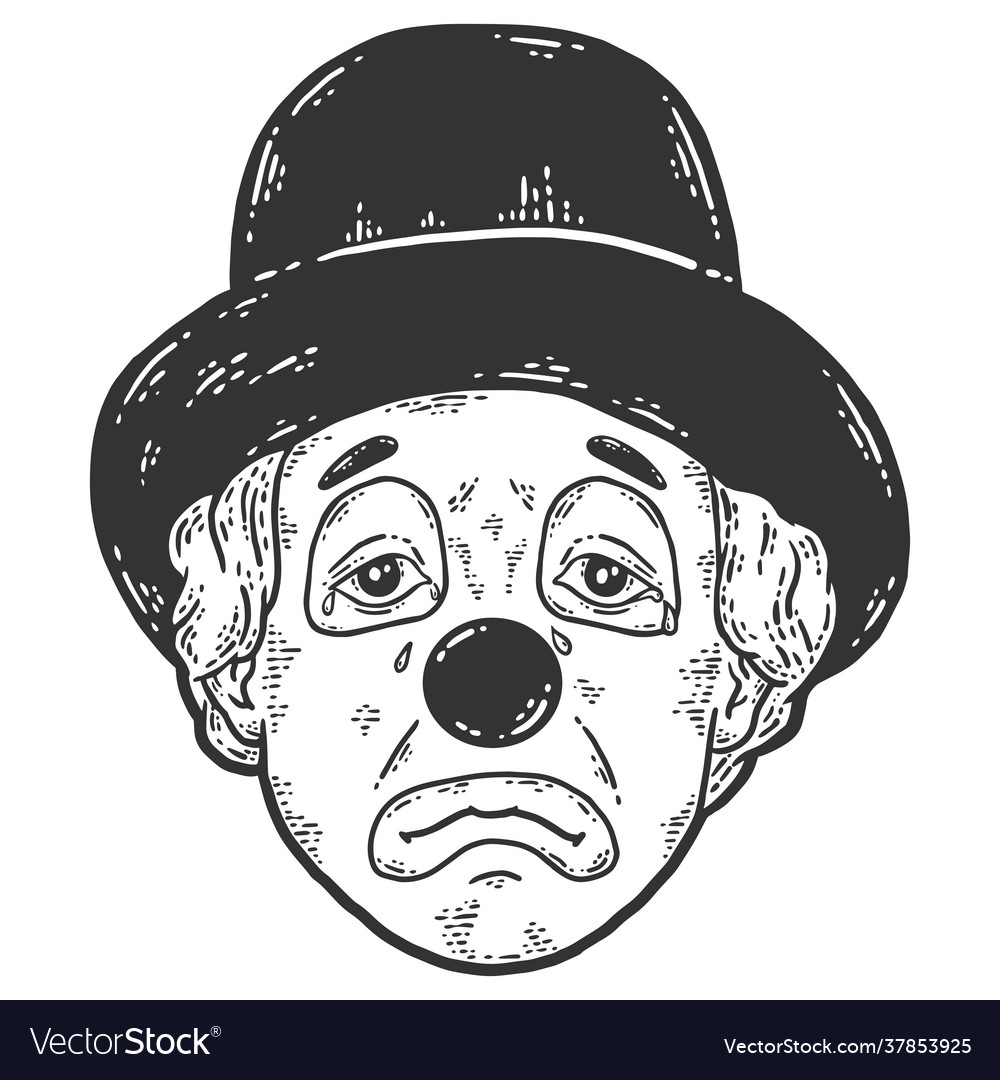 Face sad clown in a hat sketch scratch board vector image