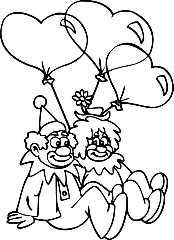 Clown couple had heart shaped balloon coloring page coloring pages coloring pictures clown