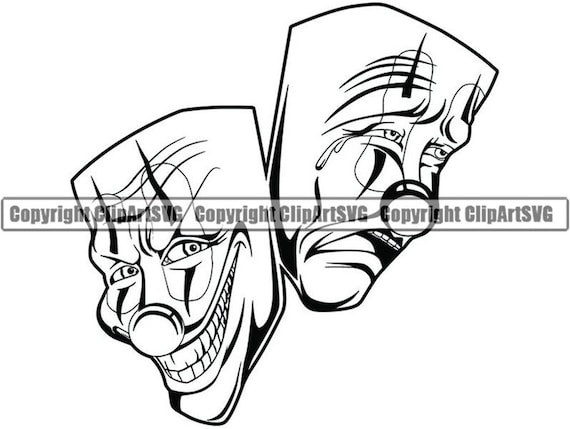 Buy happy sad masks laugh now cry later clown face gangster biker thug tattoo illustration theatersvgpng clipart vector cricut cut cutting online in india