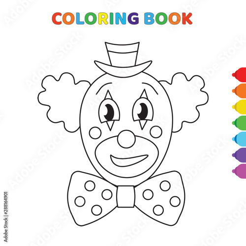 Cute cartoon sad clown head coloring book for kids black and white vector illustration for coloring book sad clown head concept hand drawn illustration vector