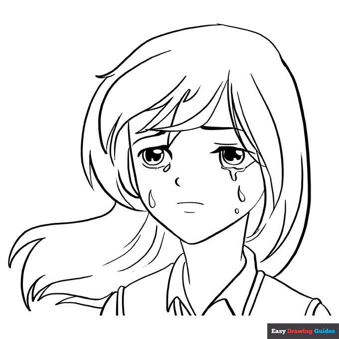 Sad anime face coloring page easy drawing guides