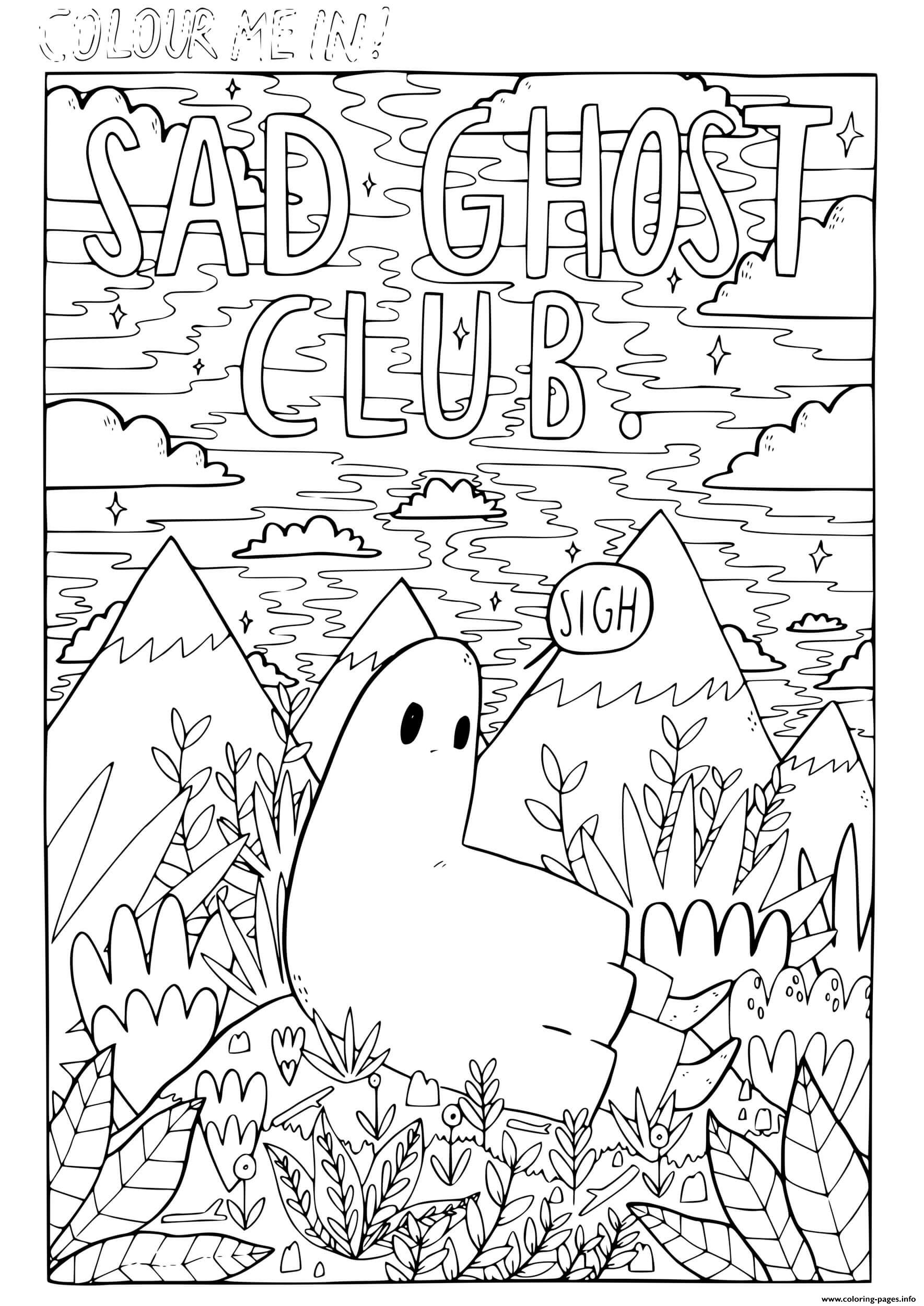 Sad ghost club for adult coloring page printable