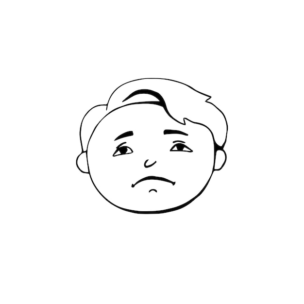 Premium vector human emotions sad face black and white drawing on a white background