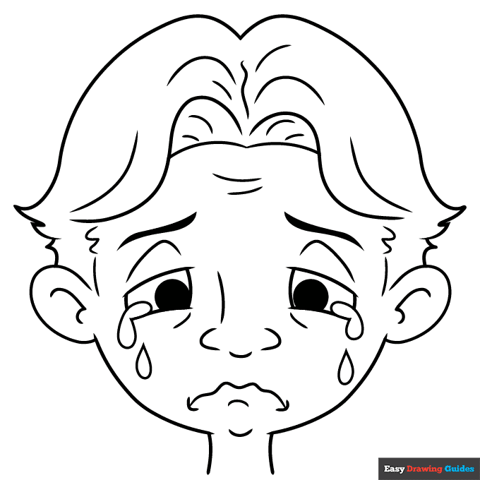 Crying face coloring page easy drawing guides