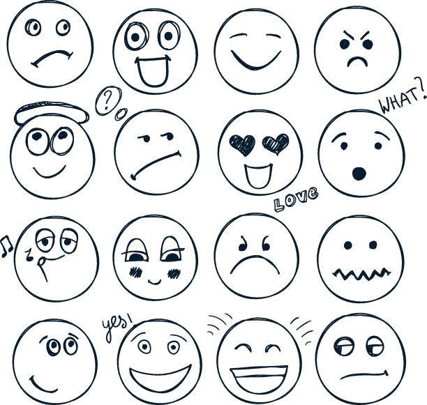 Drawing of a happy and sad face mask illustrations royalty