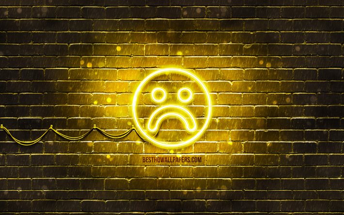 Download wallpapers sad neon icon k yellow background smiley icons sad emotion neon symbols sad neon icons sad sign emotion signs sad icon emotion icons for desktop free pictures for desktop free