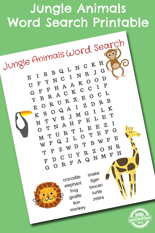 Jungle animal word search puzzle printable kids activities blog