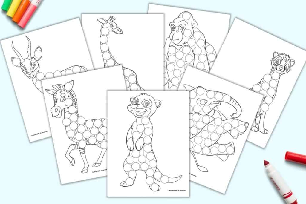 Free printable safari animal dab it marker pages