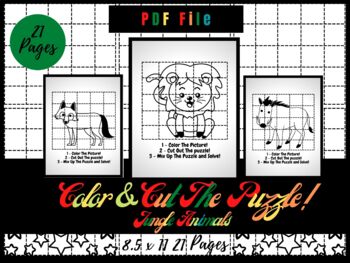 Color cut the puzzle worksheets jungle animals coloring sheets pdf printable