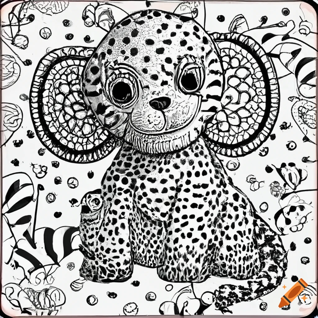 Black and white safari animals coloring book on