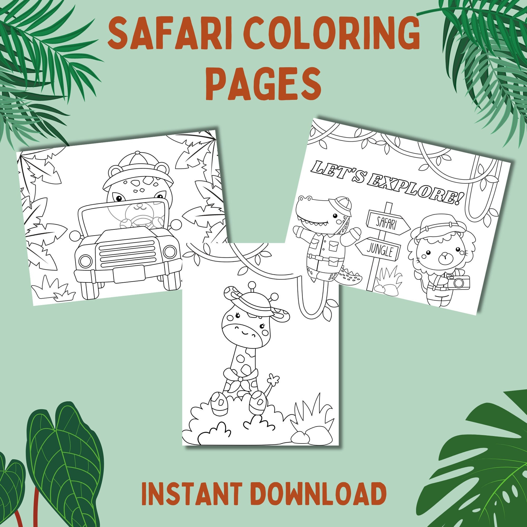 Safari coloring pages for kidsanimal coloring sheetjungle birthday favorhomeschooling printablefun party games for kidsbaby shower