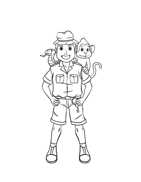 Premium vector zookeeper isolated coloring page for kids