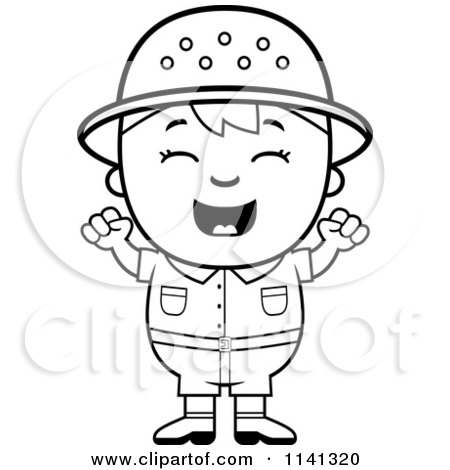 Cartoon clipart of a black and white happy safari boy cheering