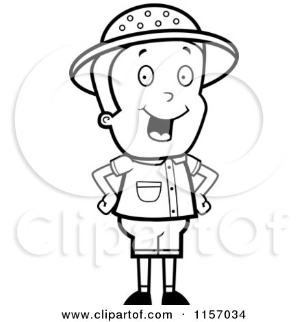 Cartoon clipart of a black and white energetic safari boy standing with his hands on his hips