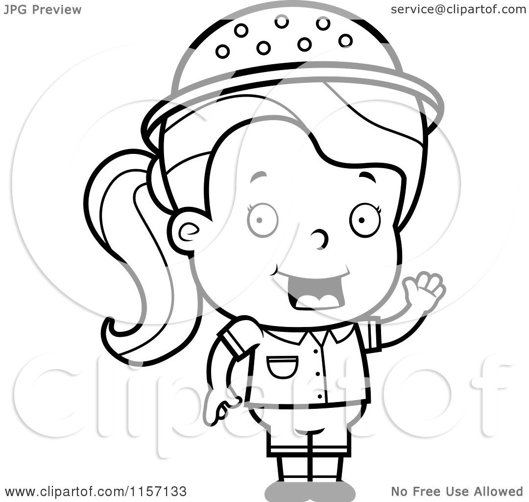 Cartoon clipart of a black and white safari girl with an idea