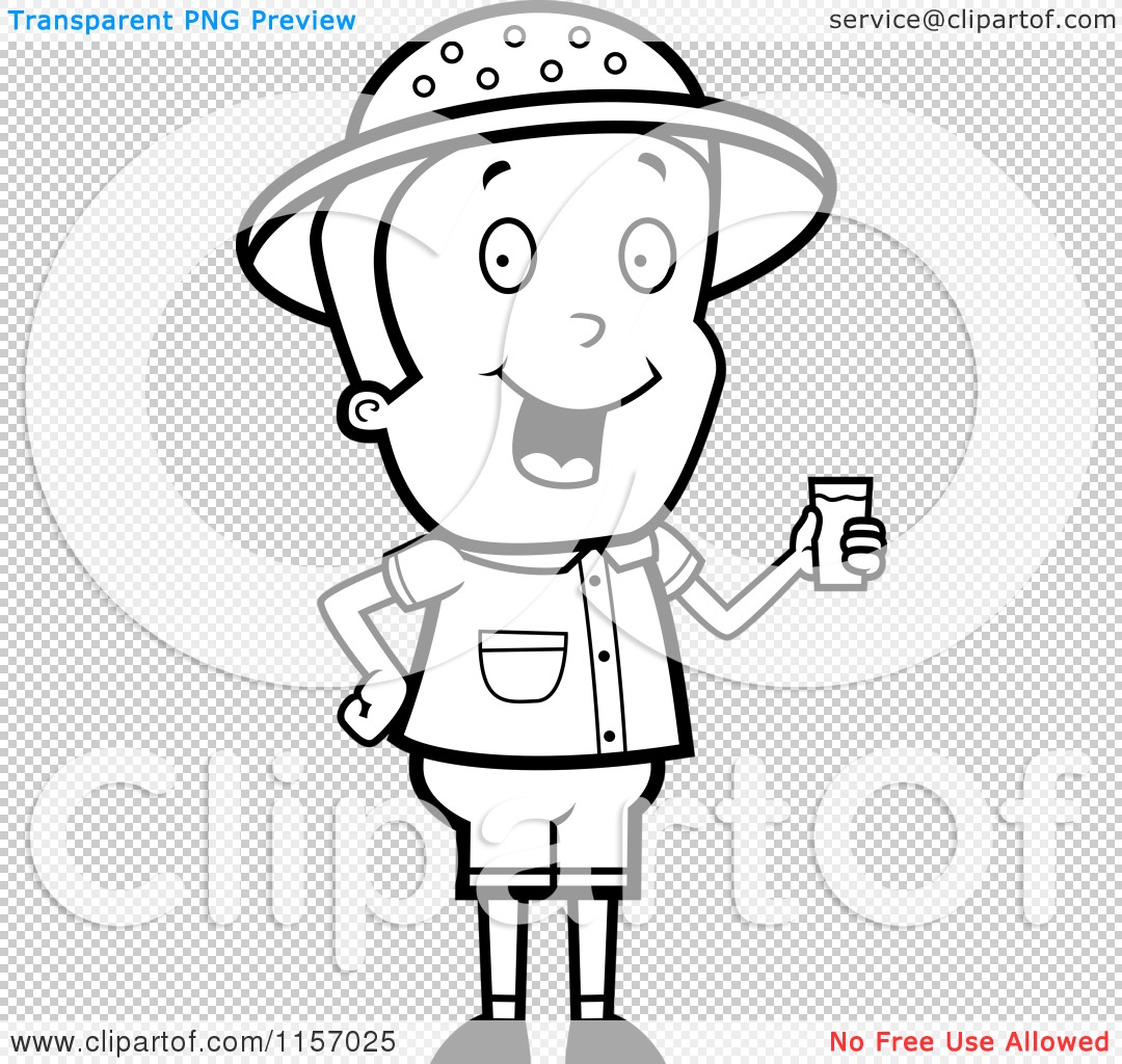 Cartoon clipart of a black and white safari boy holding a cup of water