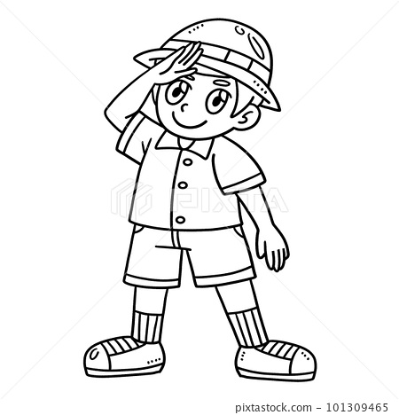 Child saluting isolated coloring page for kids