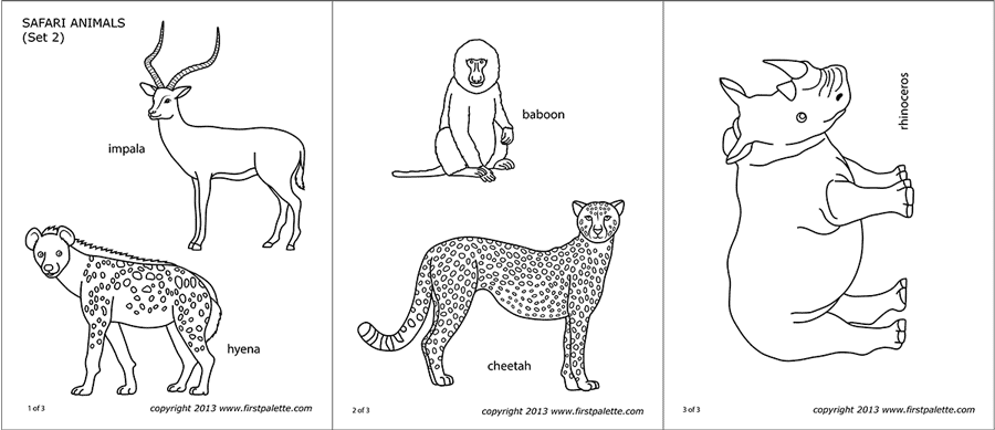 Safari or african savanna animals free printable templates coloring pages