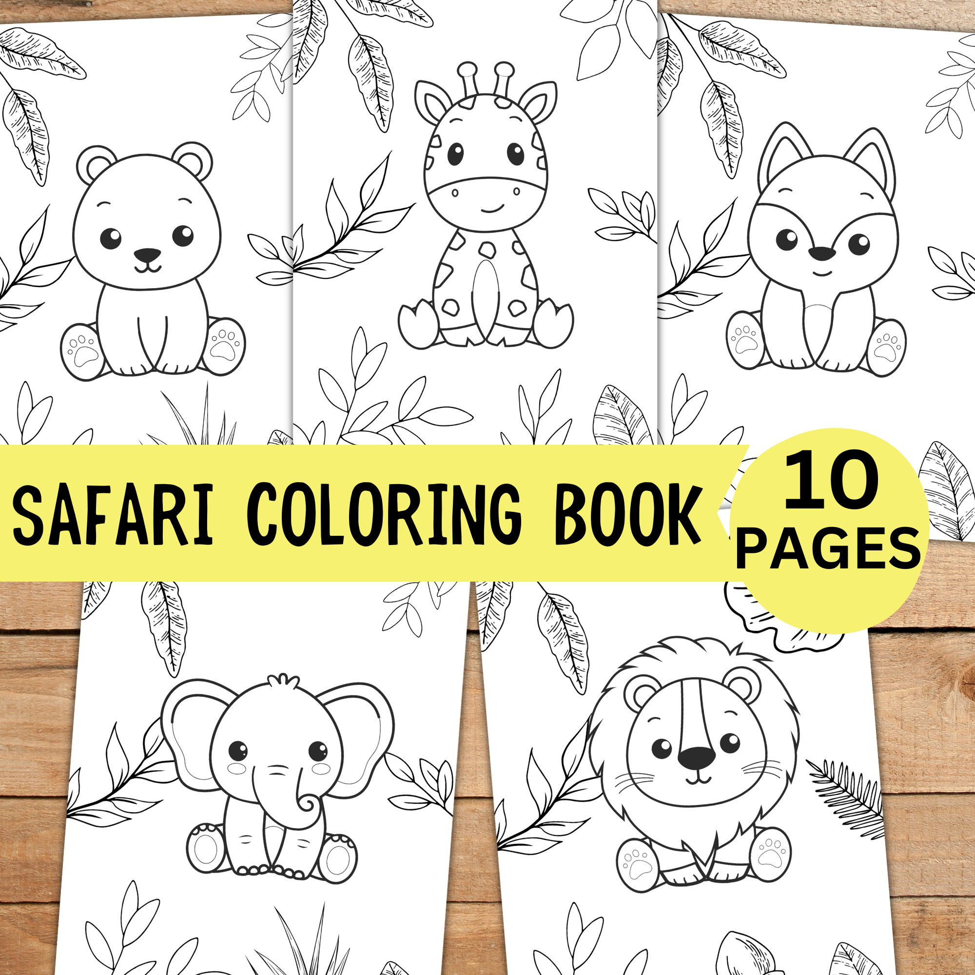 Printable safari animals coloring pages for kids coloring pages for toddler coloring sheets book coloring book improve motor skills instant download