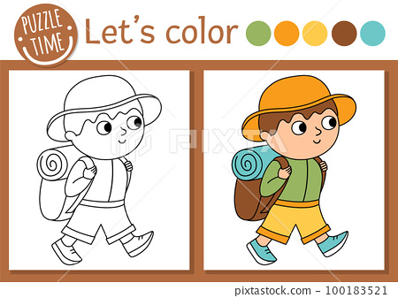 Camping coloring page for children funny