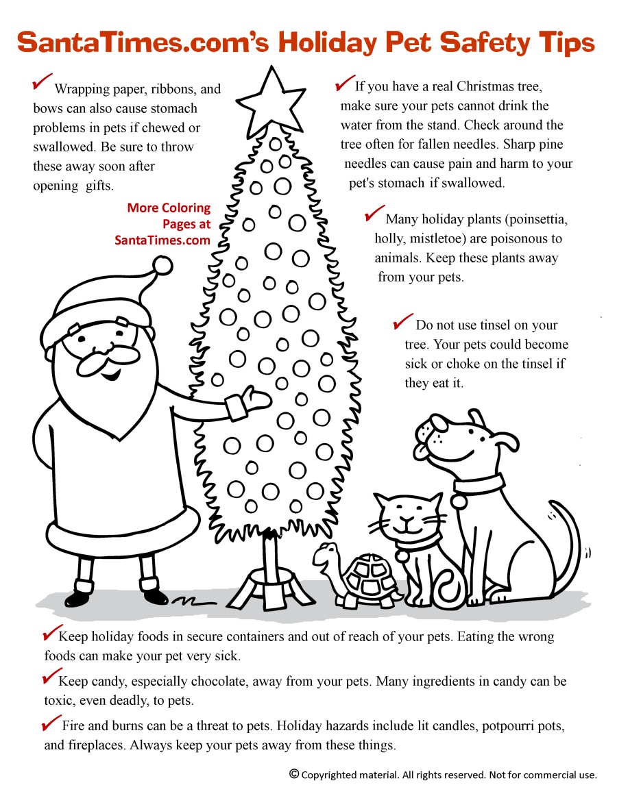 Santas christmas pet safety coloring page here are some helpful tips to keep your pet safe and healthy