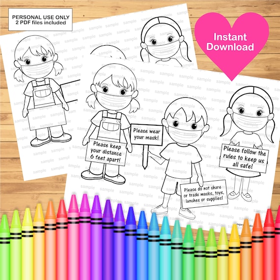 Social distance safety coloring page activity printable instant download