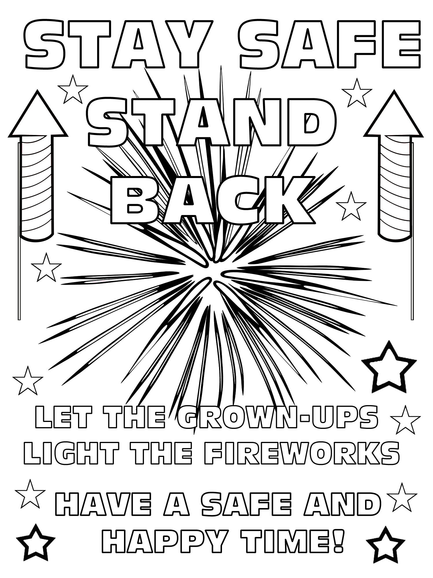 Kids louring fireworks safety poster rooftop post printables